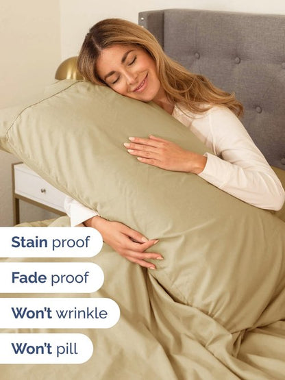 Extra Deep Split King Sheet Set - 7 Piece Breathable and Cooling Sheets - Hotel Luxury Bedding for Women, Men, Kids & Teens - Easy Secure Fit - Soft, Wrinkle Free & Comfy - Extra Deep Pockets - Beige