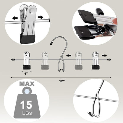 Skiennix Pants Hangers with Clips - 10 Pack Stackable Skirt Hangers for Space-Saving Closet Organization