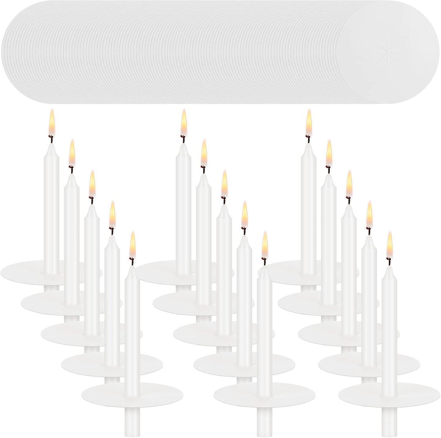 MTLEE Church Candles - 150 Set with Drip Protectors | Unscented White Pillar Candles for Vigil Services, 0.47" D x 4.72" H