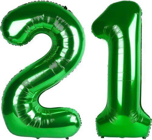 Green Number 21 Balloon - 40 Inch 21st Birthday Decoration for Men & Women | St. Patrick's Day Theme