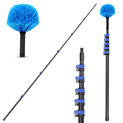 4.7-24 FT Cobweb Duster with Carbon Fiber Extension Pole, 24 Foot High Reach Ceiling Cleaner Tool, Spider Web Brush with Pole 24 Ft