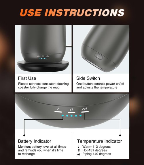 Kepwam Self Heating Coffee Mug, 16oz Smart Heated Coffee Mug, 150 Min Battery Life - Hot up to 149℉ Temperature Control Coffee Mug Warmer, Gifts for Women and Men