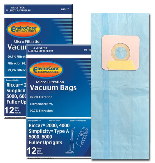 EnviroCare Replacement Micro Filtration Vacuum Cleaner Dust Riccar 2000, 4000 and Vibrance Series. Simplicity 5000, 6000 and Symmetry Type A 24 Bags, Pack of 24, Blue, Count