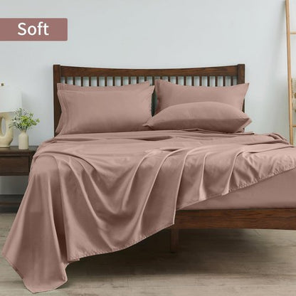 Linenline King Size Sheet Set - 6pcs Soft & Breathable Bamboo Rayon | 16-Inch Deep Pocket, Dusty Pink