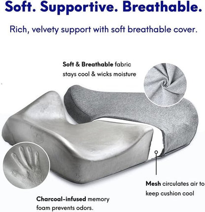 Cushion Lab Pressure Relief Seat Cushion - Extra-Dense Memory Foam for Comfort | Black, Ideal for Office & Home Use