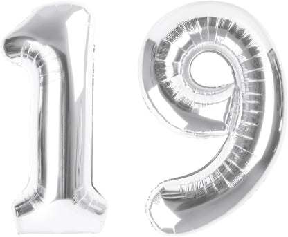 Silver Number 19 Balloons by Numbers | 40-Inch Foil Birthday Decorations for Men & Women