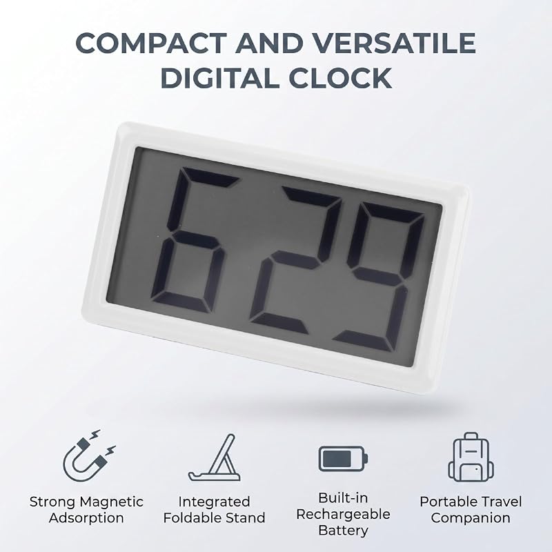 XUMIUZIY Mini Magnetic Digital Clock - 12 Hour Display, White (Variation: White)