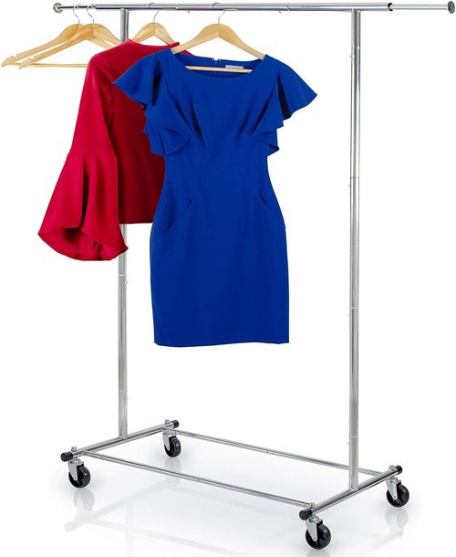 HOME IT Clothes Rack - Heavy Duty Adjustable Chrome Garment Rack | 200 LBS Capacity, Collapsible Design