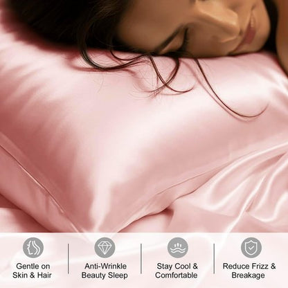 DAISYSILK 100% Mulberry Silk Pillowcase - Luxurious 22 Momme Cover for Hair & Skin - Soft Pink, Standard 20''×26''