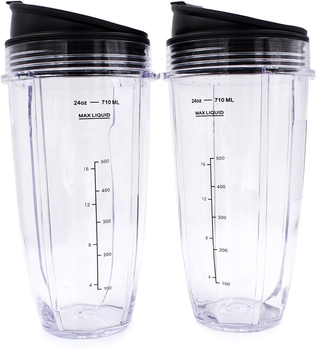 Ninja Replacement Blender Cups - 24 Oz with Lids | 2-Pack for Auto iQ Models BL480, BL482, BL642, BL682
