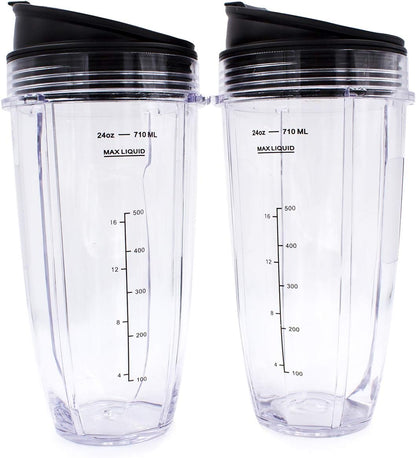 Ninja Replacement Blender Cups - 24 Oz with Lids | 2-Pack for Auto iQ Models BL480, BL482, BL642, BL682