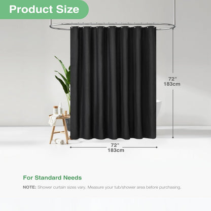 Dynamene Black Fabric Shower Curtain - Waffle Textured Heavy Duty Cloth Curtains for Bathroom, 256GSM Hotel Spa Luxury Weighted Polyester Bath Curtain Set with 12 Plastic Hooks(72Wx72H, Black)
