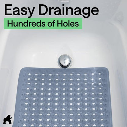 GORILLA GRIP Patented Bath Tub Shower Mat, Machine Washable Bathtub Floor Liner Mats, Suction Cups and Drain Holes to Keep Tubs Clean, Soft on Feet, Bathroom Essentials, 35x16 Inch, Sky Blue Opaque