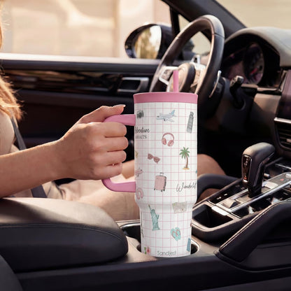 SANDJEST Stainless Steel Travel Tumbler - 40oz Insulated Cup with Locking Lid & Silicone Straw | Perfect Gift for Women
