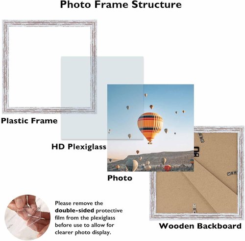 JCJMY 6x6 Picture Frame - Rustic White Wall Mount & Tabletop Display | Shatter-Resistant Plexiglass