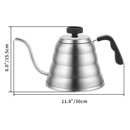 Stainless Steel Pour Over Coffee & Tea Kettle with Thermometer for Gooseneck Spout Pot Stovetop Teapot, Induction and all Stovetops for Camping, Home & Kitchen, Brushed Finish, 1.2 Liter, 40 fl oz