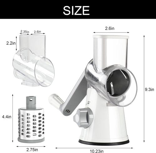 Cambom Rotary Cheese Grater - Hand Crank Shredder for Fresh Cheese, Vegetables & Nuts | Non-Slip Base, White
