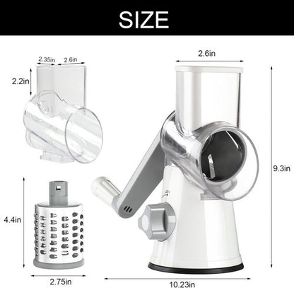Cambom Rotary Cheese Grater - Hand Crank Shredder for Fresh Cheese, Vegetables & Nuts | Non-Slip Base, White