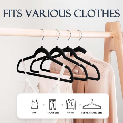 HOUSE DAY Velvet Hangers - 60 Pack with Pants Organizer - Elegant Black Storage Solution