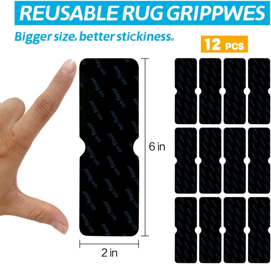Skiennix Rug Gripper | 12 PCS No Damage Anti-Slip Tape for Hardwood Floors - Strong Hold for Area Rugs