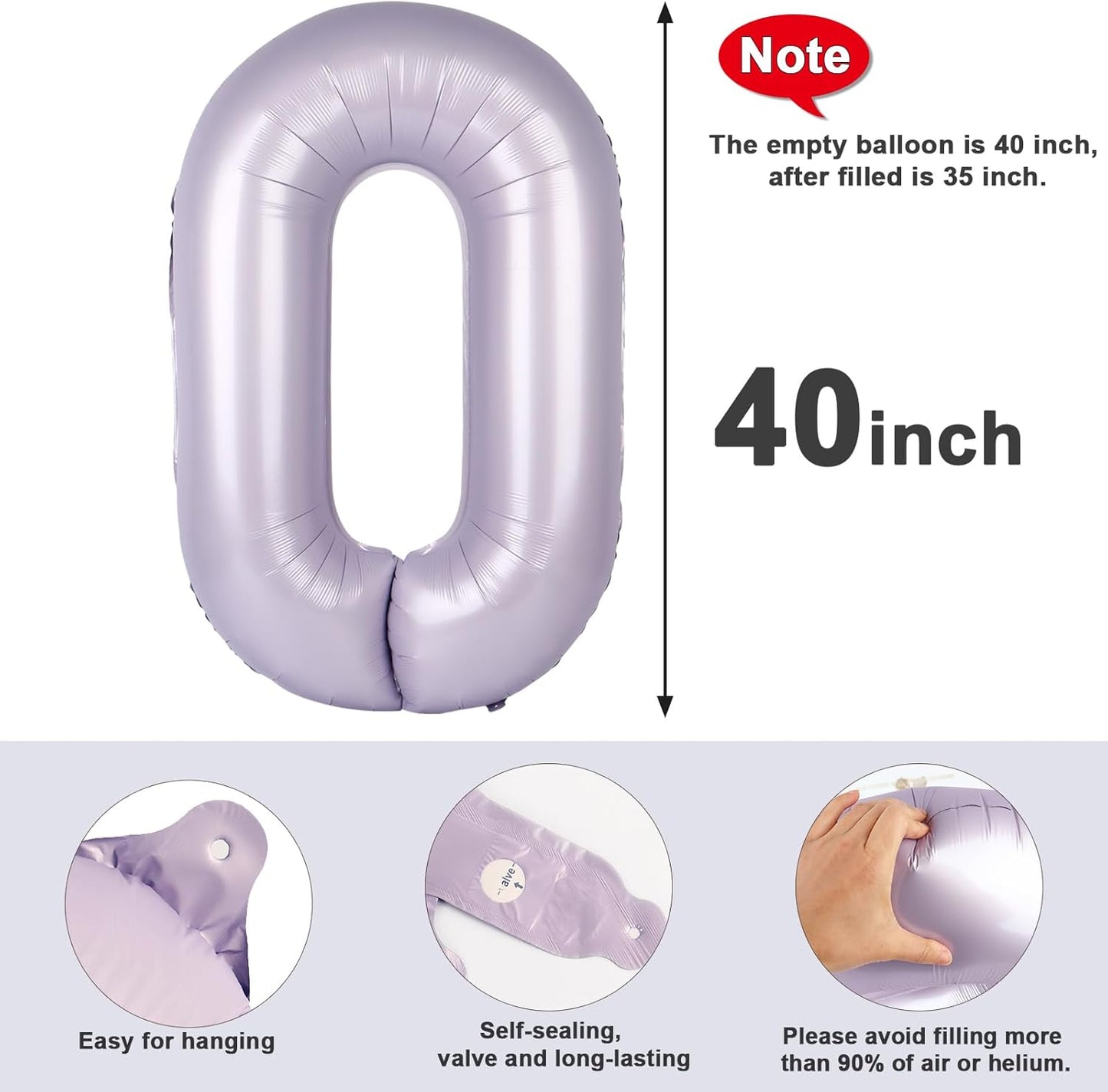 Number 0 Balloons - 40 Inch Cream Purple Birthday Decorations for All Ages | Perfect for Weddings & Baby Showers
