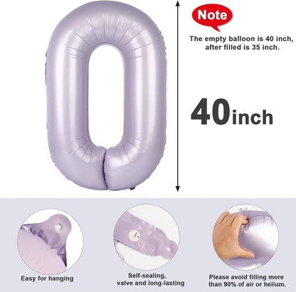 Number 0 Balloons - 40 Inch Cream Purple Birthday Decorations for All Ages | Perfect for Weddings & Baby Showers
