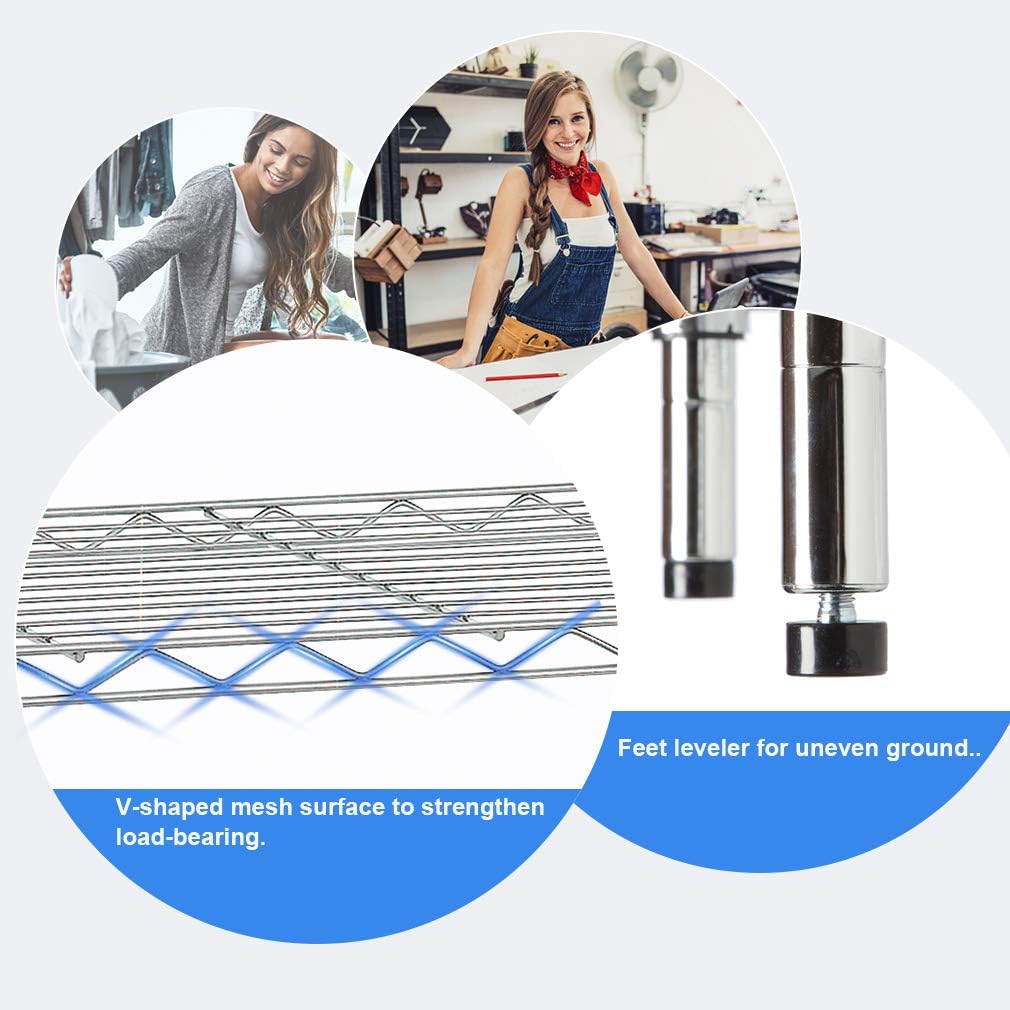 BestOffice | 4-Tier Wire Storage Shelves | Heavy-Duty Metal | 36x14x54 | Chrome Finish | No-Tool Assembly for Home & Garage