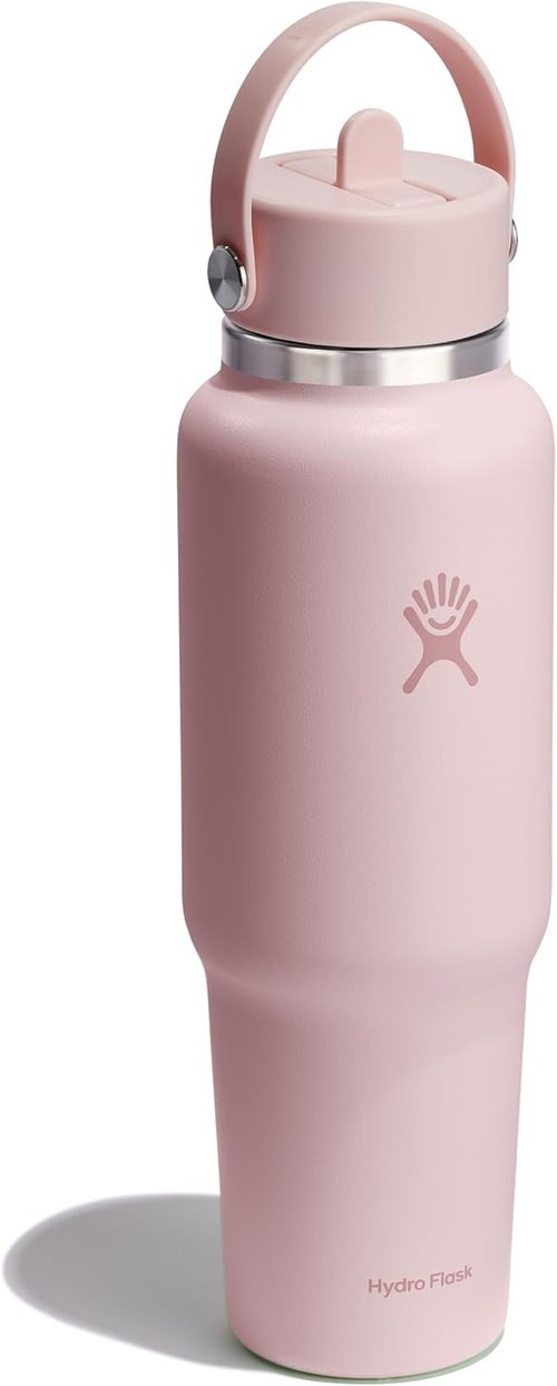 Hydro Flask Travel Water Bottle - Insulated Stainless Steel - 40 Oz Leakproof with Wide Straw Lid | Trillium Pink
