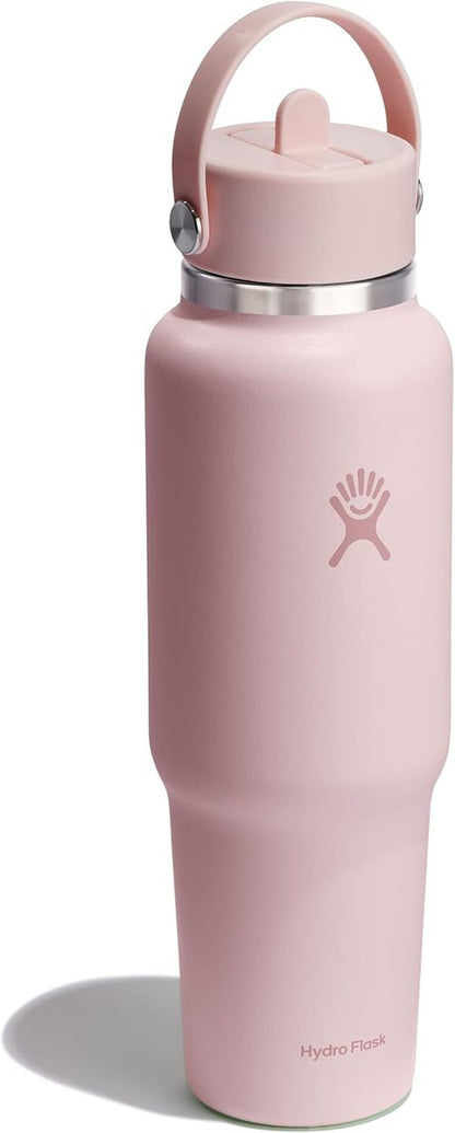 Hydro Flask Travel Water Bottle - Insulated Stainless Steel - 40 Oz Leakproof with Wide Straw Lid | Trillium Pink