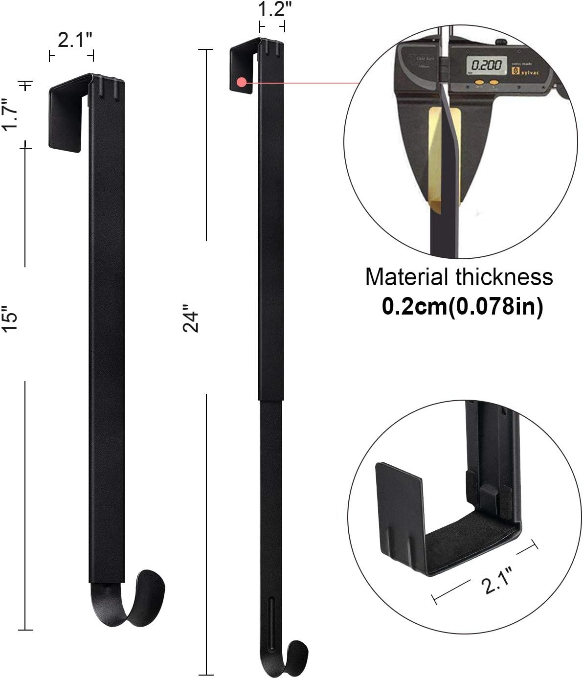 Myfolrena Wreath Hanger - Adjustable Door Hook for 15-24 Inch Wreaths | Holds Up to 20 lbs (Black)