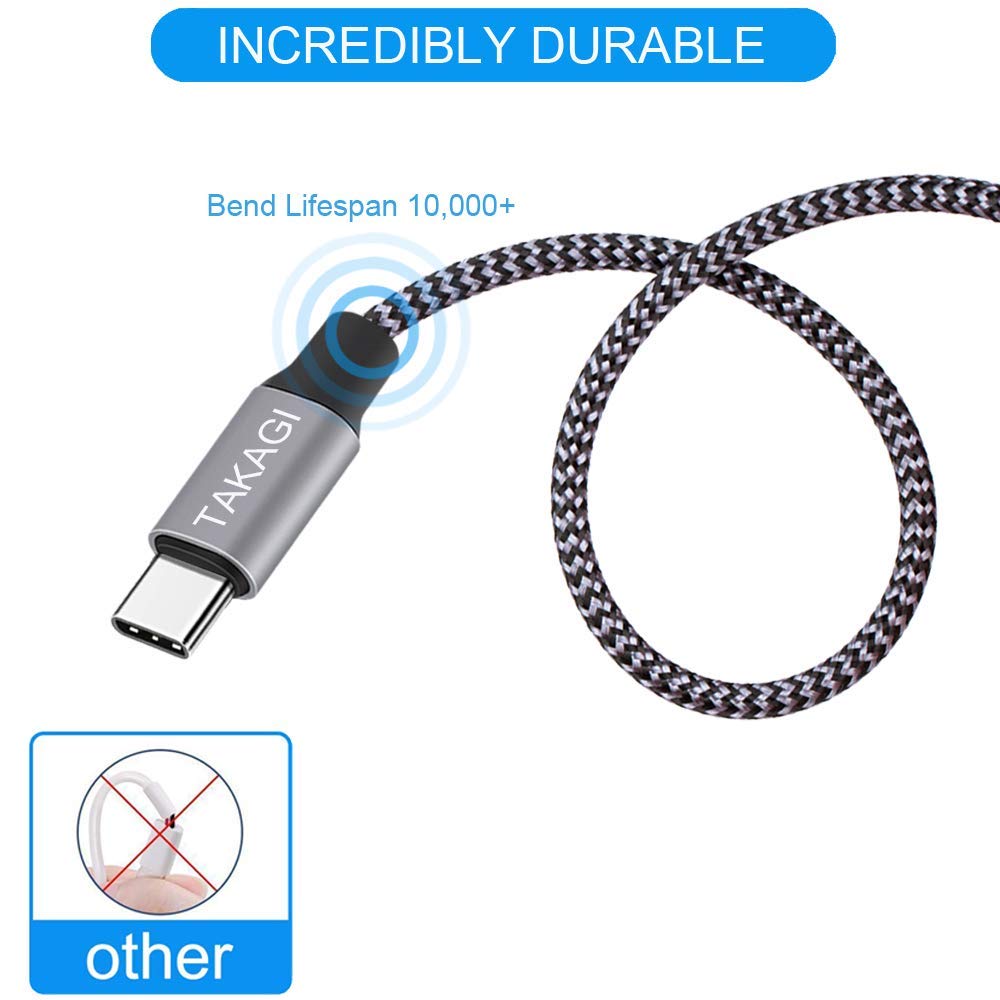 TAKAGI USB to USB-C Cable - Fast Charging 6ft Nylon Braided Data Sync Cord | 3-Pack for iPhone & Galaxy