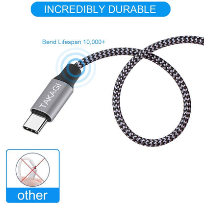 TAKAGI USB to USB-C Cable - Fast Charging 6ft Nylon Braided Data Sync Cord | 3-Pack for iPhone & Galaxy