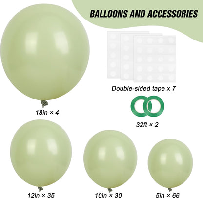 RUBFAC Dusty Green Balloons - 129-Piece Latex Garland Kit for Boho Wedding & Safari Party Decor | 5-12 Inch