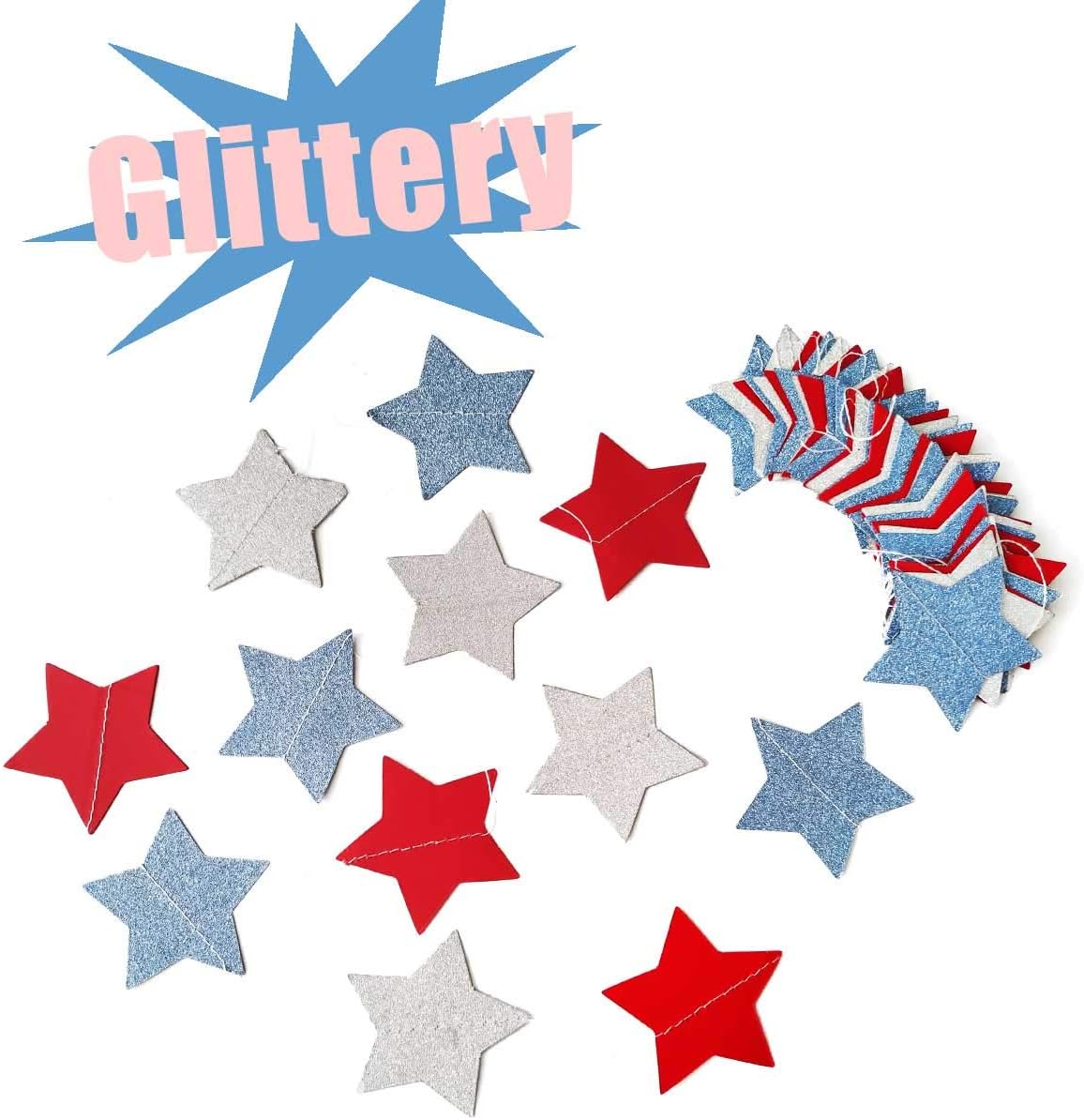 Patriotic Star Streamers Garland by [Brand Name] - 6 Pack Red, White & Blue Bunting Banner for 4th of July Celebrations | 50 Feet