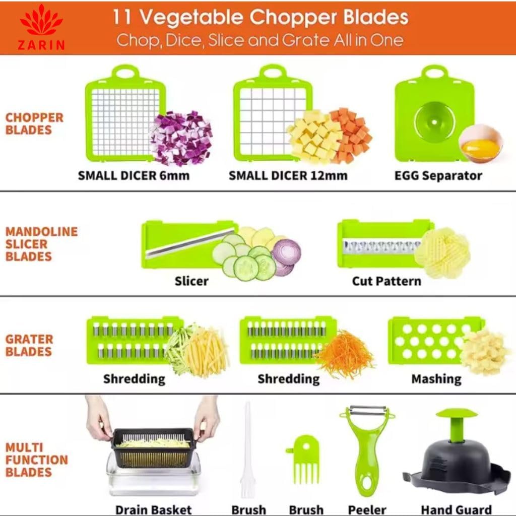 ZARIN 16-In-1 Vegetable Chopper & Slicer - Multi-Function Mandoline for Easy Meal Prep | Perfect for Onions, Fruits & Veggies