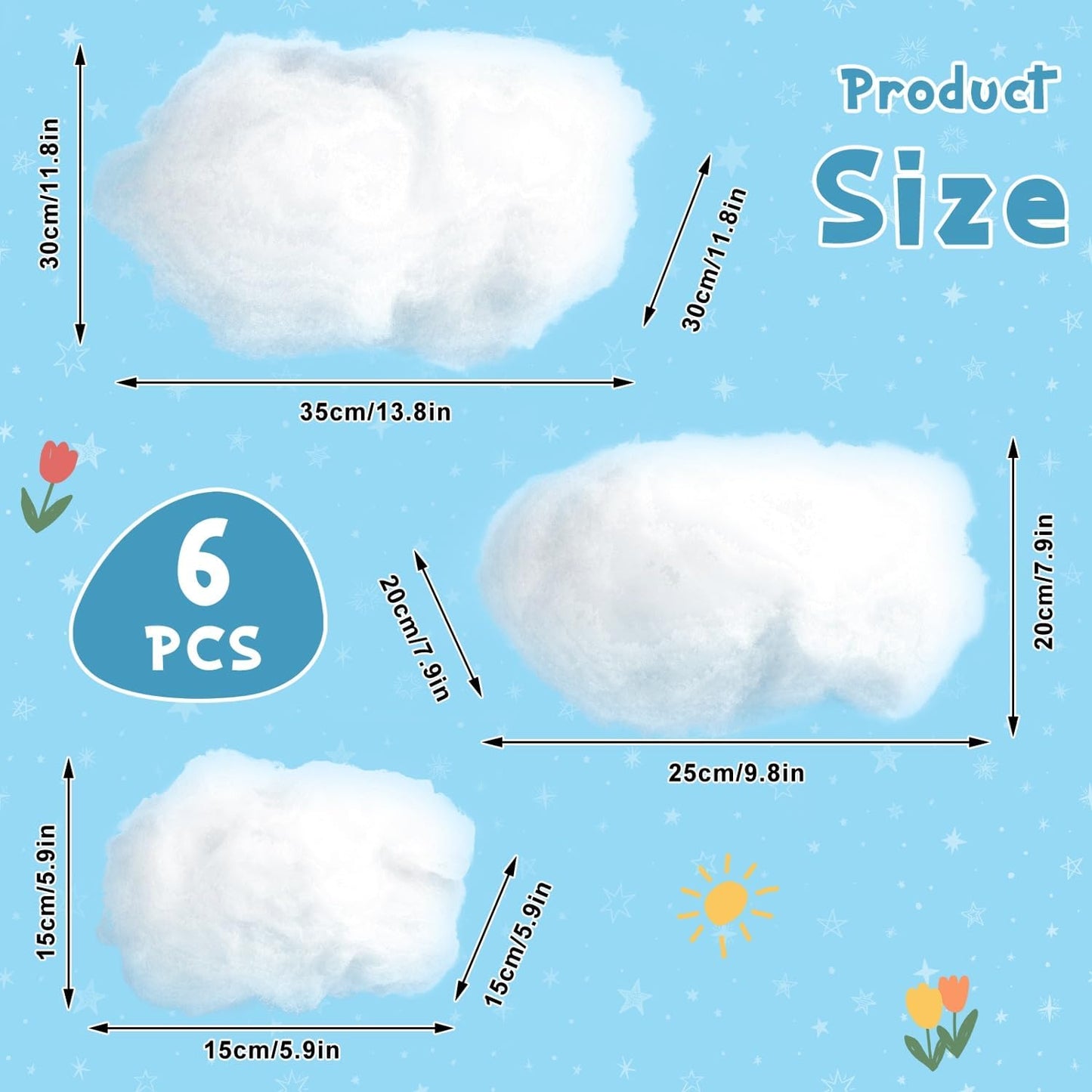 ZAUGONTW Artificial Cloud Decorations - 3D Hanging Props for DIY Room Decor | 6 Pieces in 3 Sizes