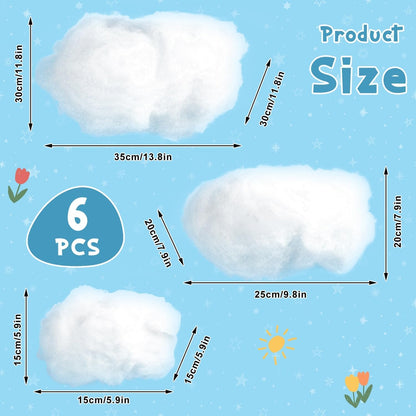 ZAUGONTW Artificial Cloud Decorations - 3D Hanging Props for DIY Room Decor | 6 Pieces in 3 Sizes