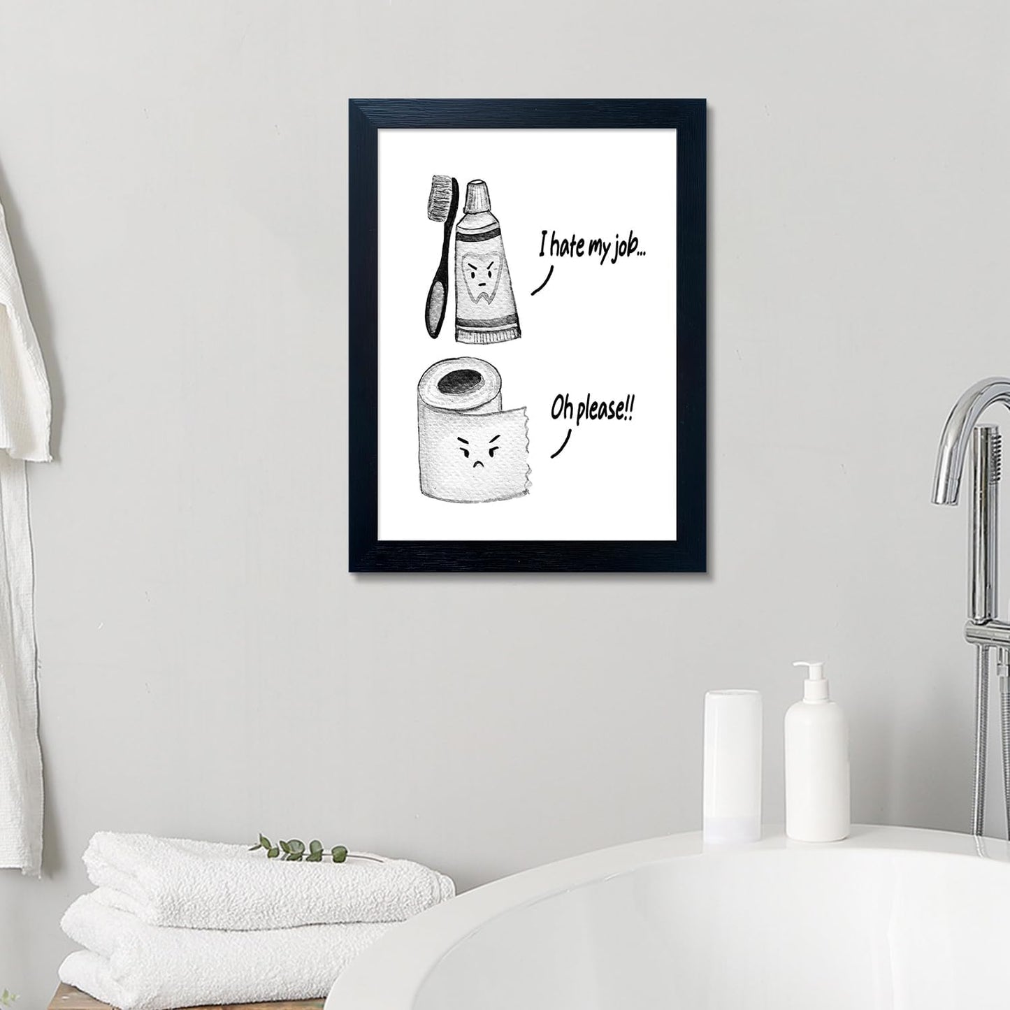 Regine Switzerland Kids Bathroom Decor - Cute Framed Canvas Wall Art | Modern Black and White Design