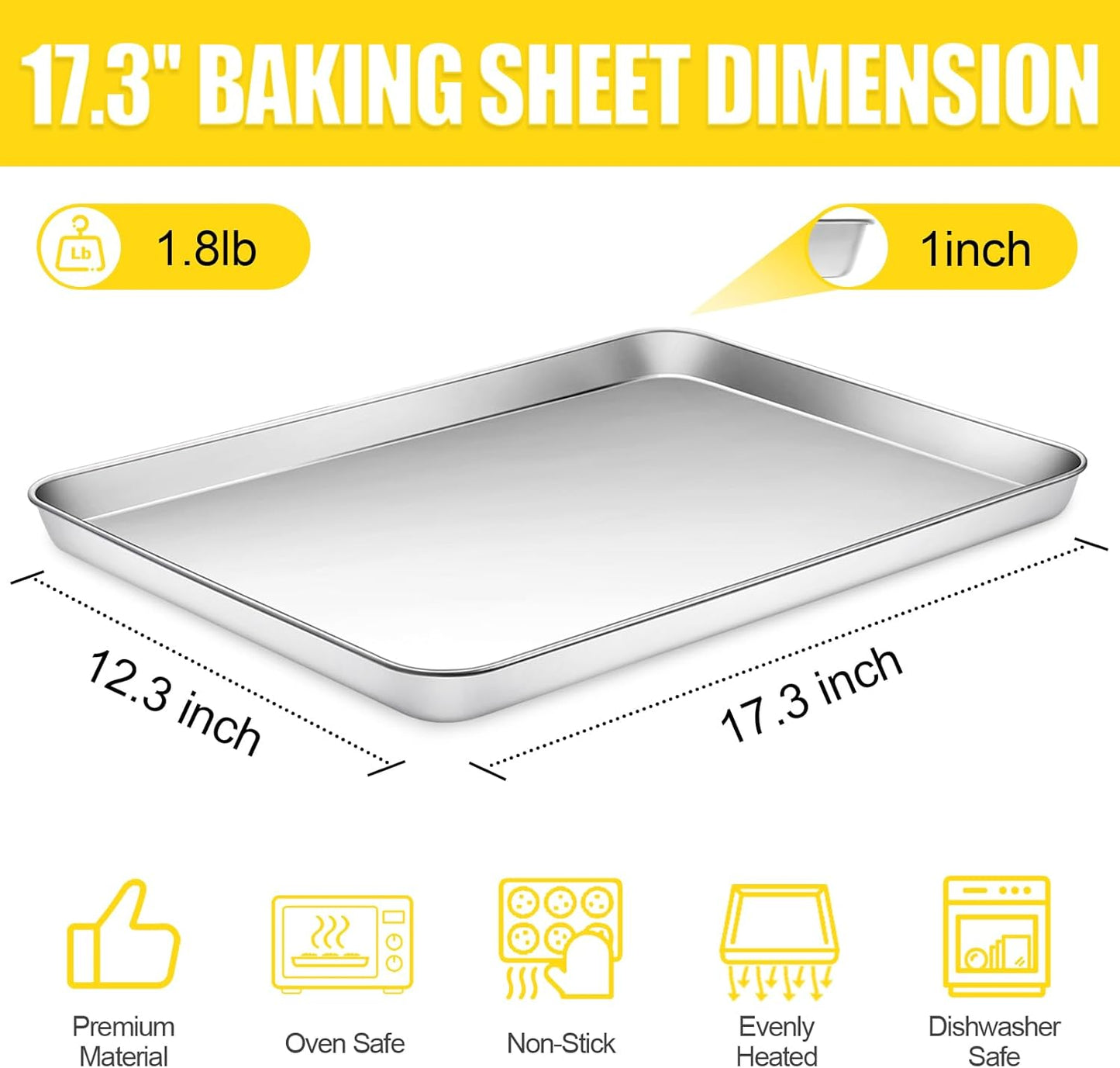 Terlulu Stainless Steel Baking Sheet Set - Nonstick Cookie & Half Sheet Pan, 2-Piece 17.3'' x 12.3''