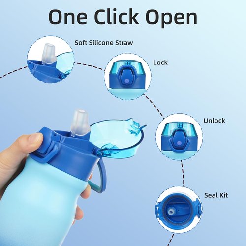 BJPKPK Insulated Water Bottle - 25oz Stainless Steel Flask with Straw & Carry Handle - Sky Blue