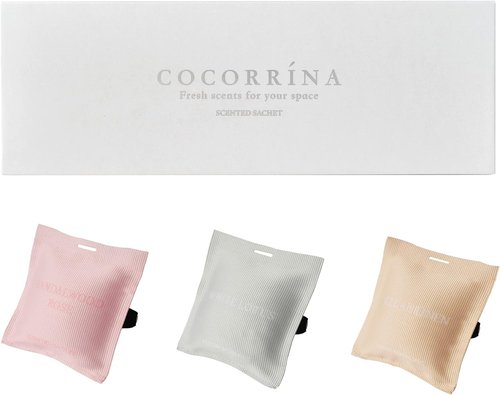 COCORRÍNA Scented Sachet Set - 3 Aromatic Bags in Sandalwood Rose, Clean Linen & White Lotus | Ideal Car Air Freshener Gift