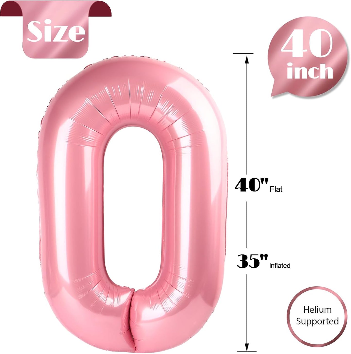 Pearlescent Pink Number 0 Balloon - 40 Inch Birthday Decoration for Milestone Celebrations