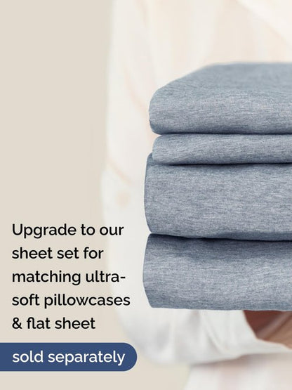 Extra Deep Cal King Fitted Sheet - Hotel Luxury Single Fitted Sheet Only - Easily Fits 18 to 24 inch Mattress - Soft, Wrinkle & Fade Free with Extra Deep Pockets - Breathable & Comfy - Heathered Blue