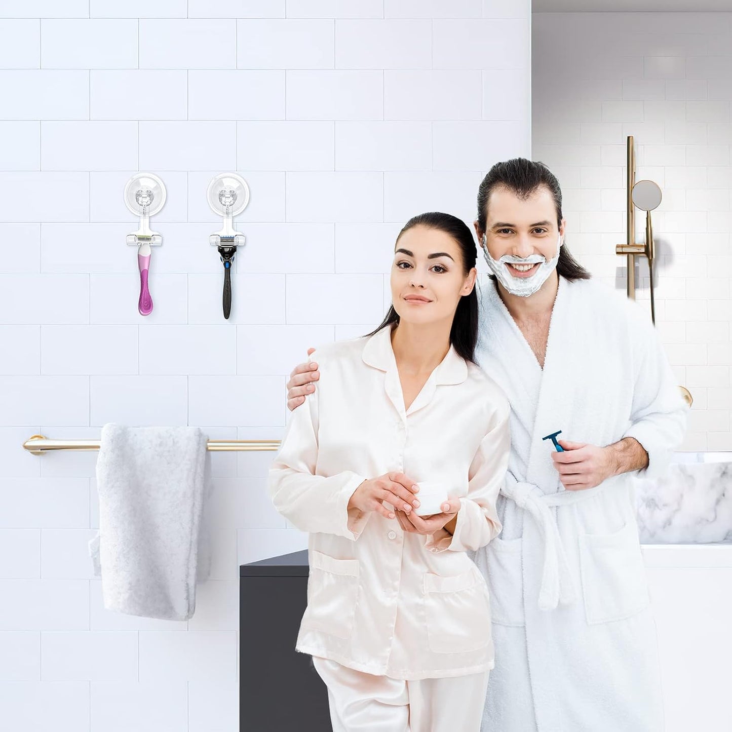 VIS'V Large Suction Cup Hooks - 2 Pcs Set with Razor Hooks for Strong Grip | Ideal for Bathroom Use
