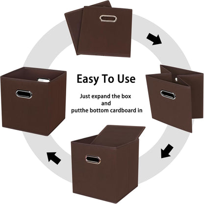 Skiennix Foldable Storage Cubes - Fabric Organizer Bins with Dual Handles for Home | Coffee Color