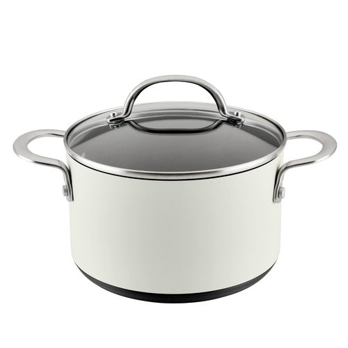 Anolon Achieve Hard Anodized Nonstick Saucepot with Lid, 4 Quart, Cream