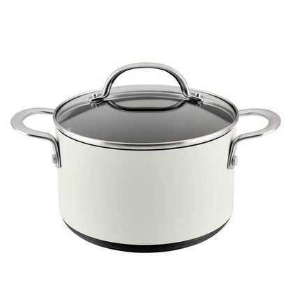 Anolon Achieve Hard Anodized Nonstick Saucepot with Lid, 4 Quart, Cream