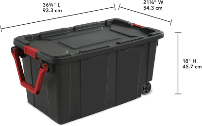 Regine Switzerland Extra Large 40-Gallon Plastic Storage Bin - Durable with Wheels & Handle, Black | Pack of 2