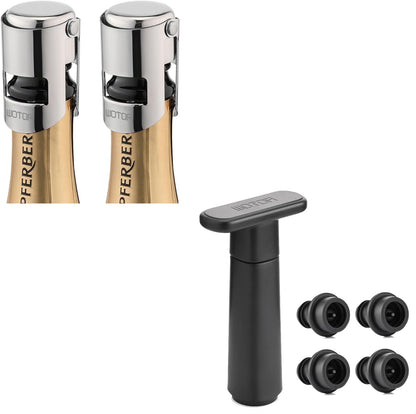 WOTOR Wine Saver Vacuum Pump with 4 Stoppers, Wine Stopper, Wine Preserver, Reusable Bottle Sealer Keeps Wine Fresh, Ideal Wine Accessories Gift