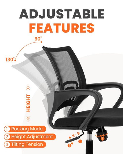 NEO CHAIR Office Desk Computer Chair Ergonomic Mesh Gaming Cushion Seat with Comfy Lumbar Mid Back Support Adjustable Height Swivel Rolling Wheels for Home Task (Black)